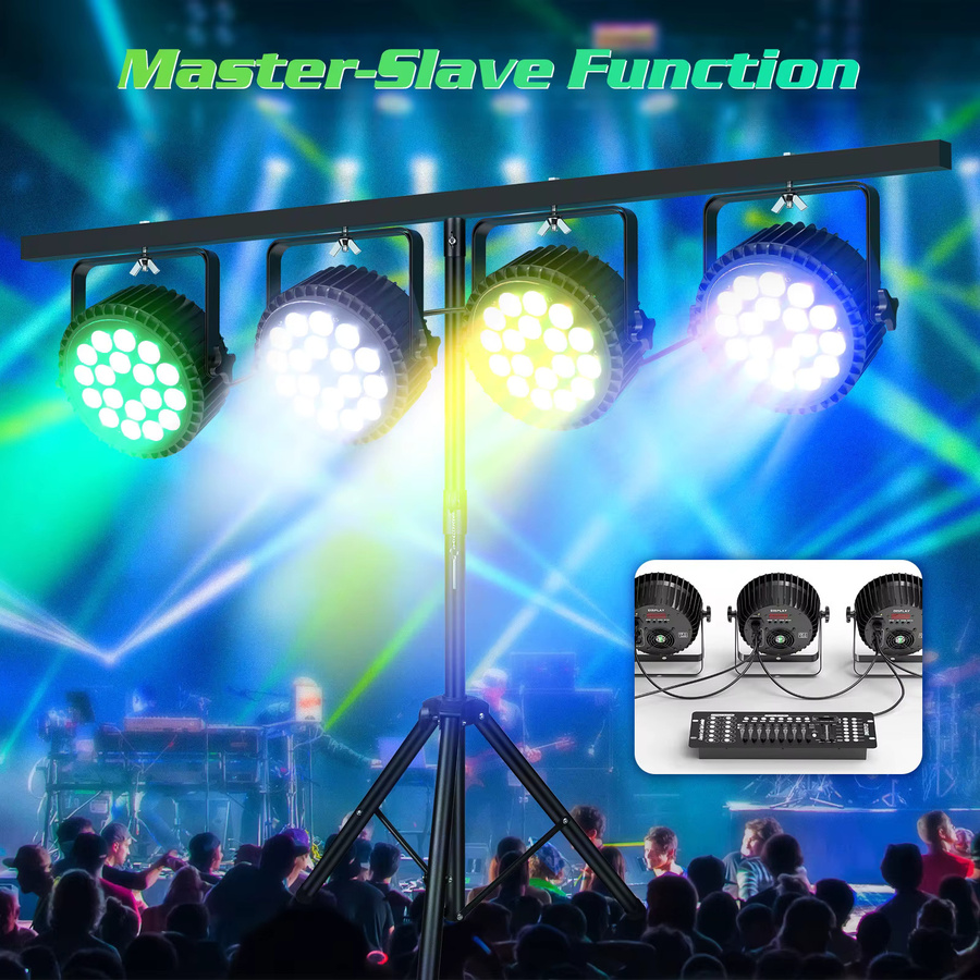 Datewink 4er Set 200W 18 LED Par-Scheinwerfer 4 IN 1 RGBW Bühnenbeleuchtung mit Regenbogeneffekt und DMX512 für DJ, Disco und Events - Bild 4