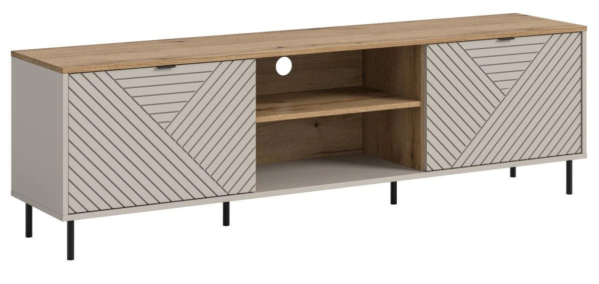 TV-Lowboard Bente in Kaschmir und Eiche, modernes Design mit geometrischen Elementen, B/T/H: 184 x 40 x 55 cm - Bild 5