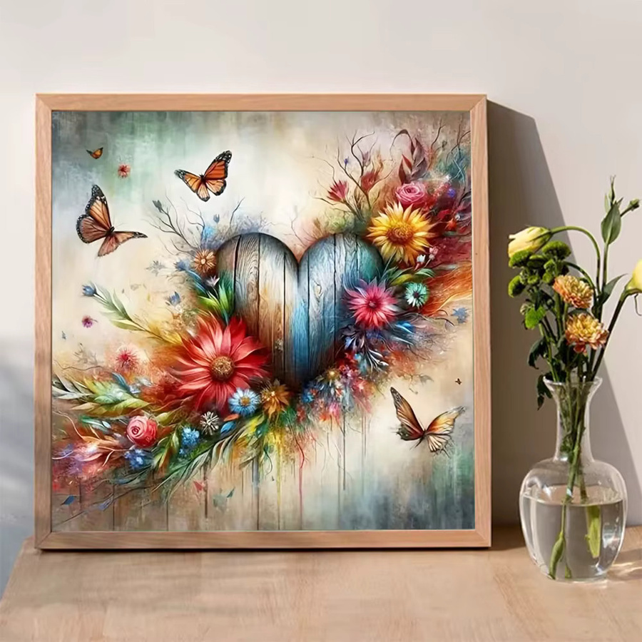 Momoart Diamantmalerei Liebesherz mit Blumen-Landschaft als DIY-Set für Anfänger, Multicolour, B/H: 20 x 20 cm - Bild 3