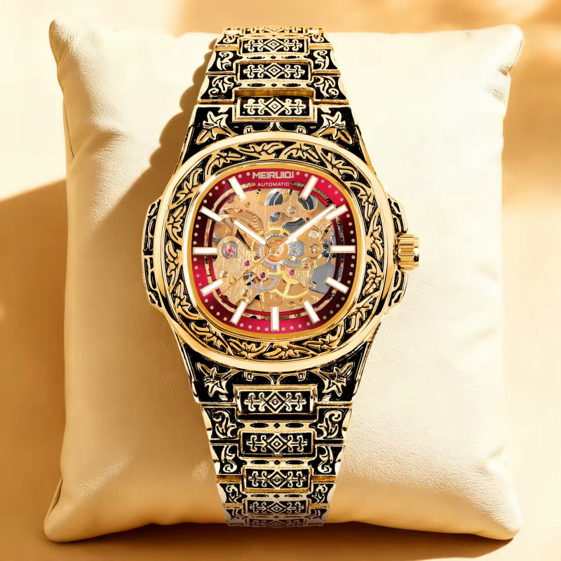 MEIRUIQI Armbanduhr Automatik, Edelstahl, Gold, Herren - Bild 2