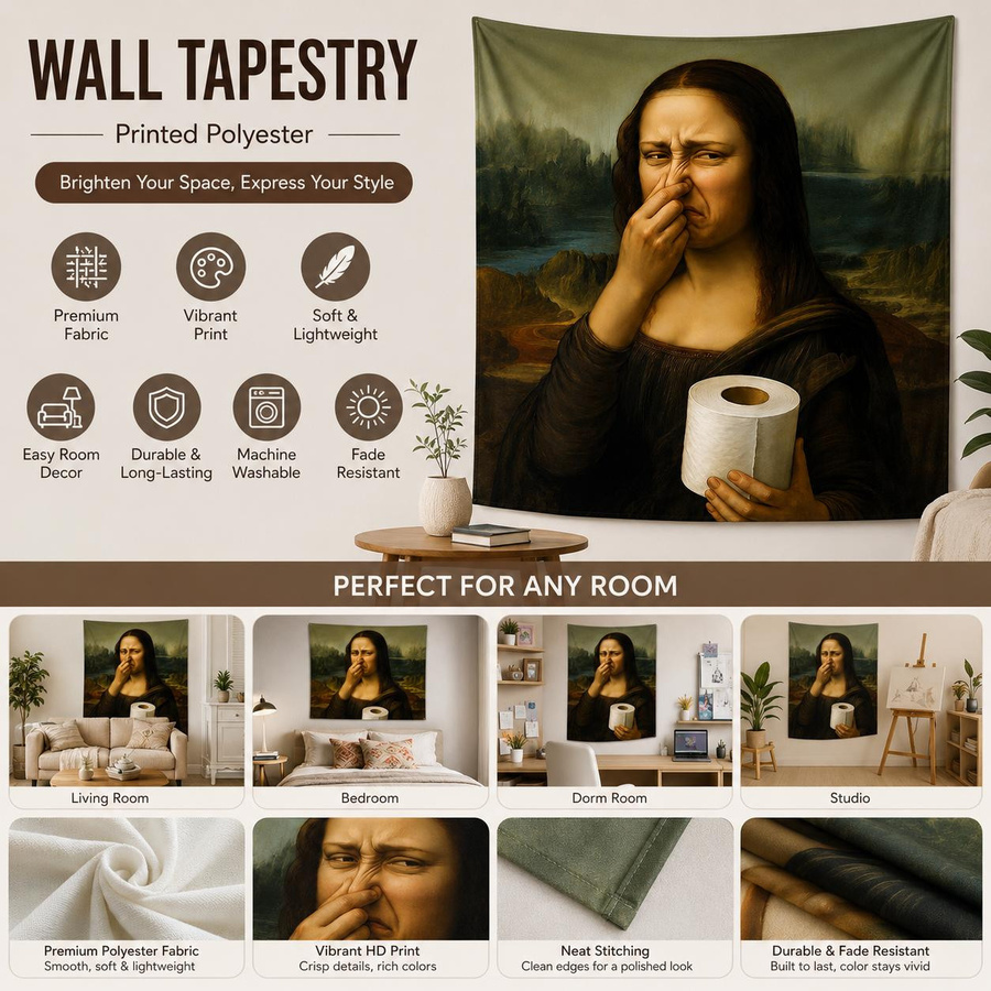 Humorvoller Wandbehang Mona Lisa Toilettenpapier Wandteppich von JMG Household Supplies, Mehrfarbig, Breite: 40 cm, Höhe: 60 cm - Bild 3