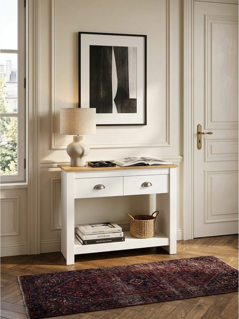 KADIMA DESIGN Konsolentisch in Weiß und Eiche mit modernem Design, B/T/H: 85 x 35 x 76 cm - Bild 1