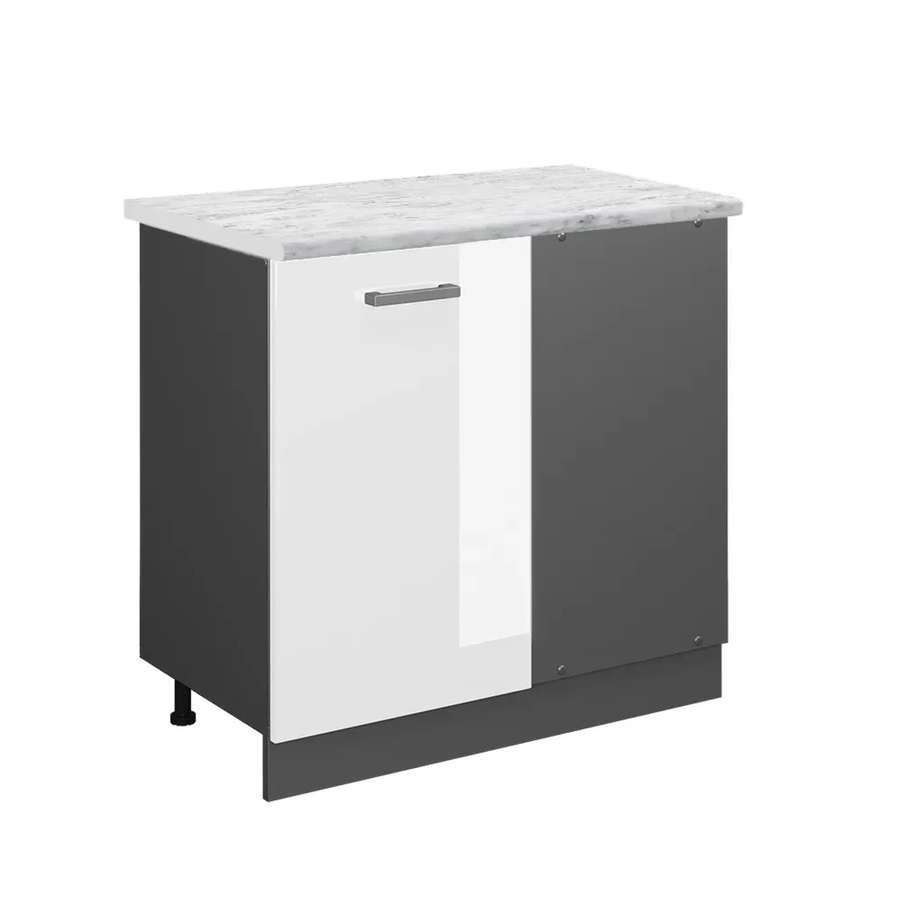 Vicco R-Line Eckunterschrank für die Küche in Weiß Hochglanz und Anthrazit mit Marmor-Optik, B/T/H: 86,0 x 46,0 x 81,6 cm - Bild 2