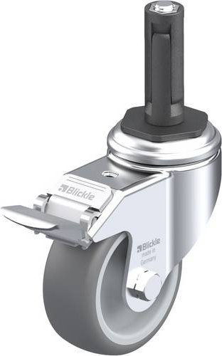 Blickle Lenkrolle LKRA-TPA 80G-11-FI-ER12 mit Feststeller, Farbe: Silber/Grau, Rad-Durchmesser: 80 mm, Tragfähigkeit: 100 kg - Bild 1