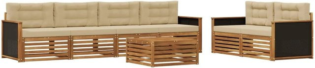 vidaXL Outdoor-Sofagarnitur aus Akazienholz mit Kissen in Natur und Beige - Bild 1