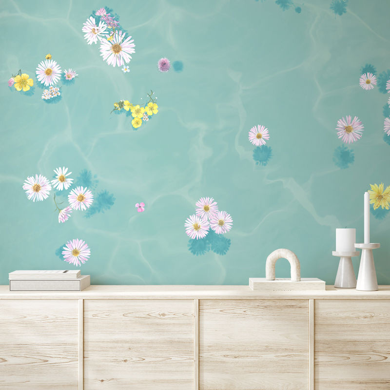 Sian Zeng Vlies-Tapete Floral Bath in Blau mit botanischem Wandbild-Design - Bild 2