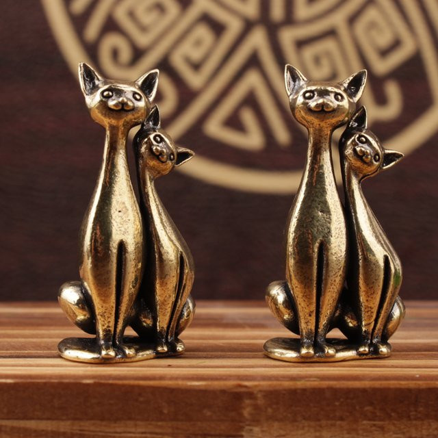 GUOFEI Doppel-Katze Skulptur aus Messing in Gold als dekoratives Ornament für Wohnzimmer und Büro - Bild 1