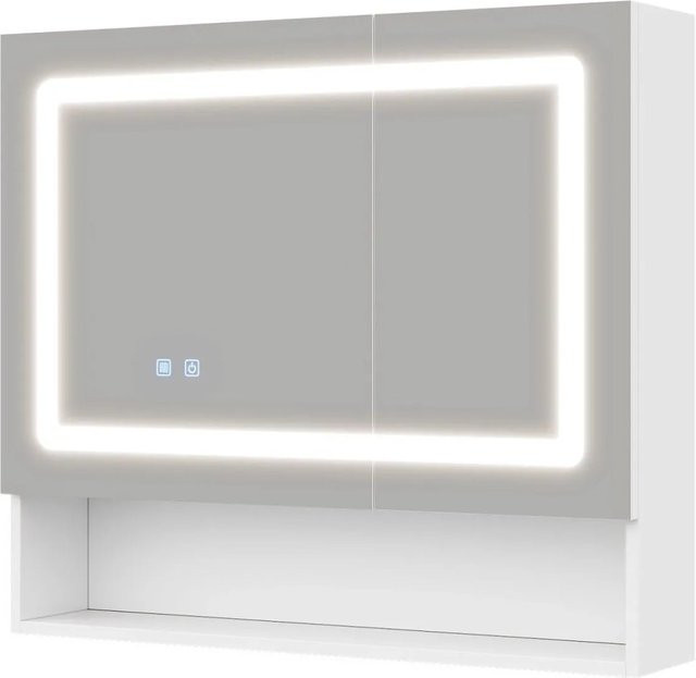 PXloue Spiegelschrank Badezimmer mit LED Beleuchtung und Antibeschlag in Weiß, B/H/T: 80 x 70 x 17 cm - Bild 1