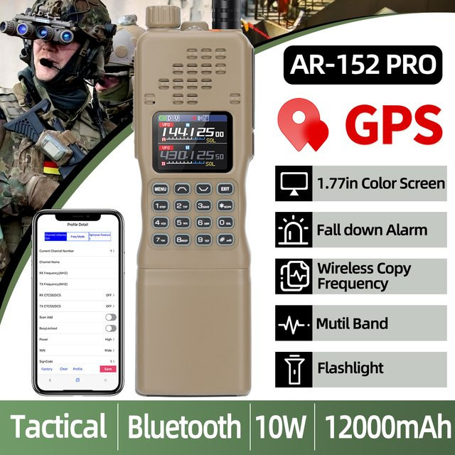 Baofeng AR-152 PRO Walkie Talkie mit GPS und Bluetooth, Multi Band Amateurfunk mit 1000 Kanälen und 12000mAh Akku - Bild 1