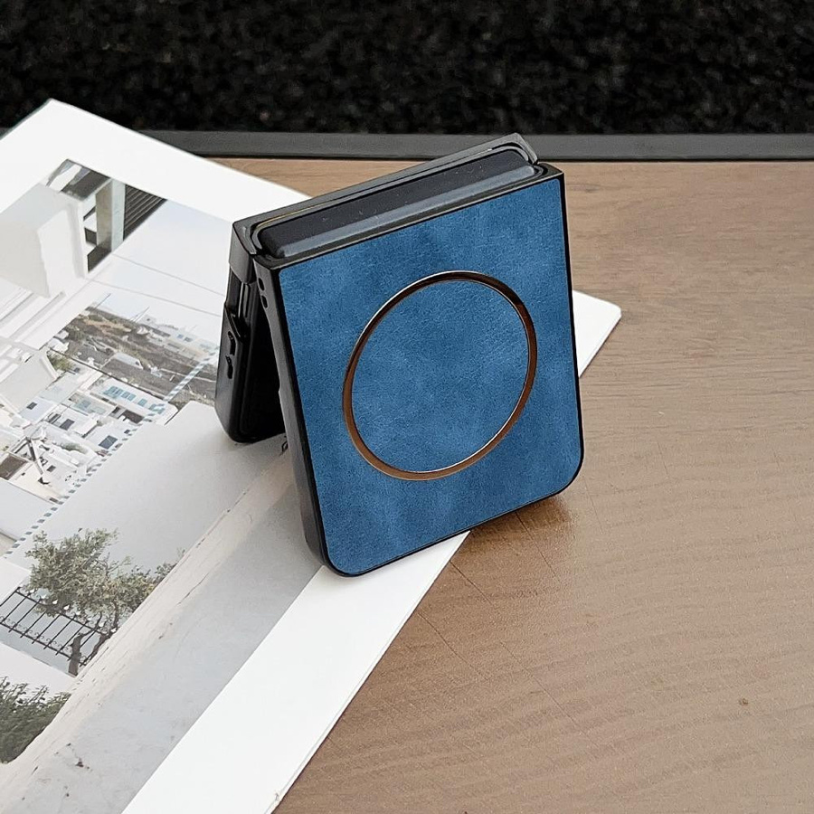 Retro Faltschirm Ledertasche für Motorola Razr 50 60 Ultra in Blau mit magnetischer Saugung und kabellosem Laden - Bild 2