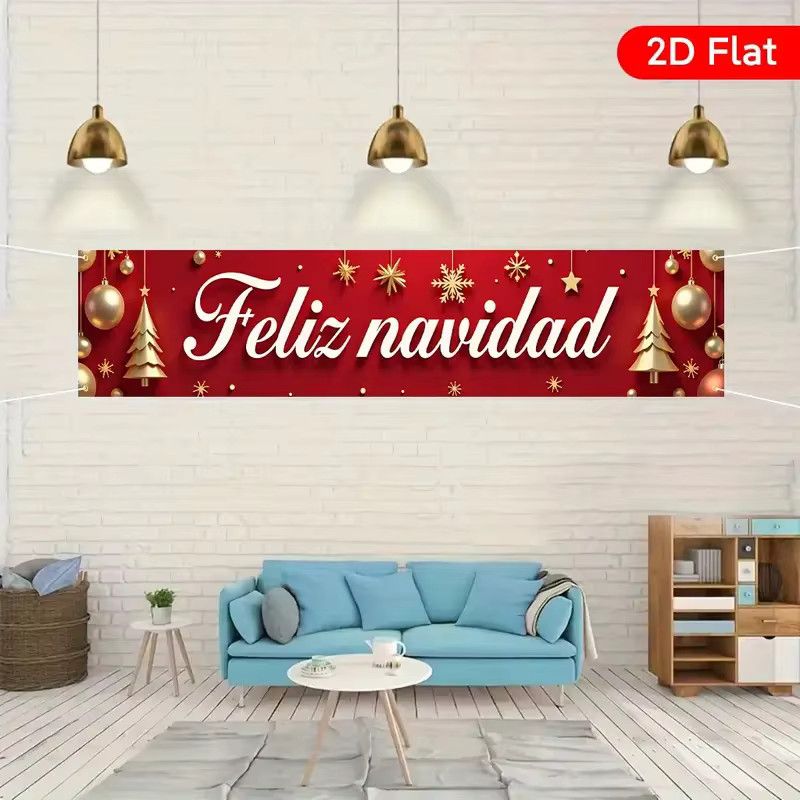 VIKAMA Feliz Navidad Weihnachtsbanner in Rot für Innen- und Außenbereich, rechteckiges Hängebanner zur Weihnachtsdekoration, Breite: 180 cm, Höhe: 40 cm - Bild 2