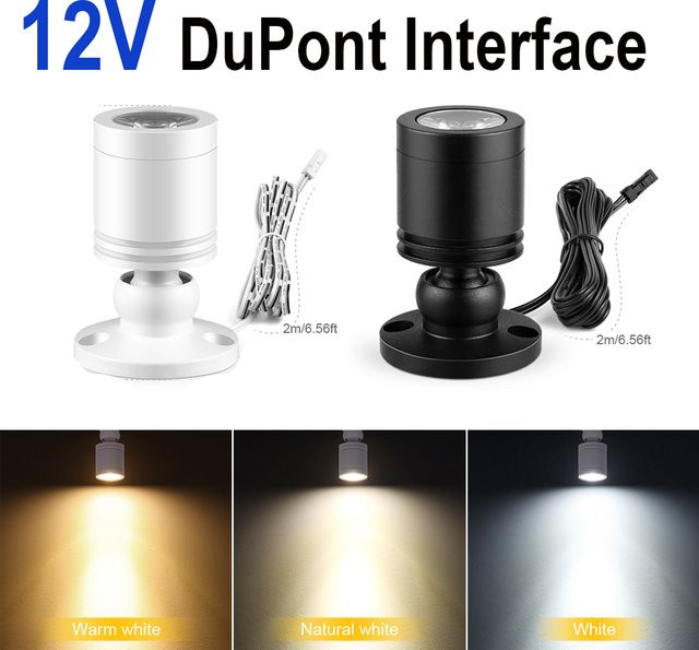 Lcamaw Mini-LED-Spotlicht mit DuPont-Schnittstellenkabel, 3 W, DC12 V, Schrankbeleuchtung in Weiß oder Schwarz - Bild 1
