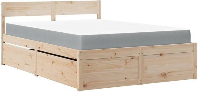 vidaXL Bett aus Massivholz Kiefer mit Schubladen und Matratze, Braun, B/T/H: 120 x 190 cm - Bild 1