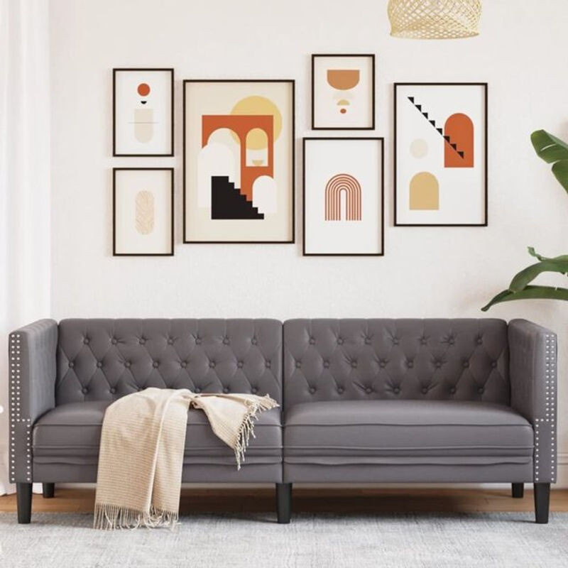 Chesterfield 3-Sitzer Sofa in Grau aus Kunstleder von vidaxl - Bild 1