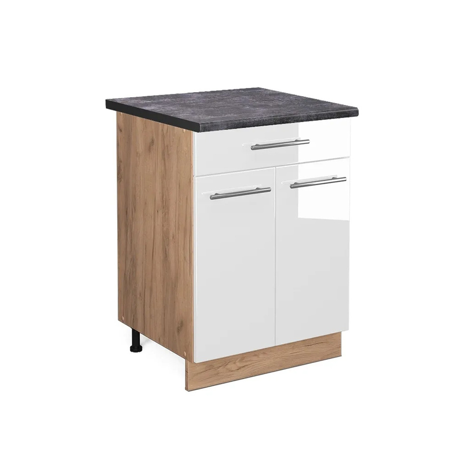 Vicco Küchenunterschrank Fame-Line Weiß Hochglanz und Goldkraft Eiche mit Schublade in Anthrazit, Breite: 60 cm, Höhe: 82 cm, Tiefe: 59,5 cm - Bild 2