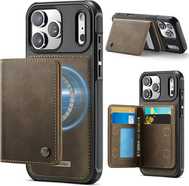 Aierkeba 2-in-1 Magnetische Leder-Brieftasche mit Kartenfächern und Handyhülle für iPhone, RFID-Schutz und Standfunktion, Farben: Lila und Braun - Bild 1
