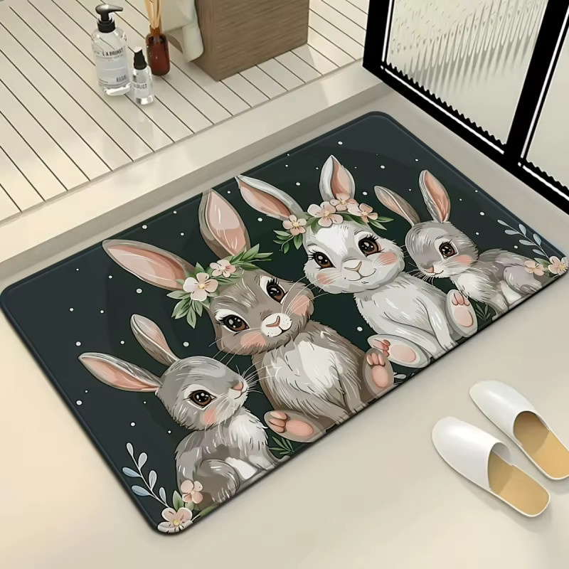 VIKAMA Oster-Fußmatte mit Frühlingshasen-Girlande und floralem Design, mehrfarbig, B/T: 60 x 40 cm - Bild 2