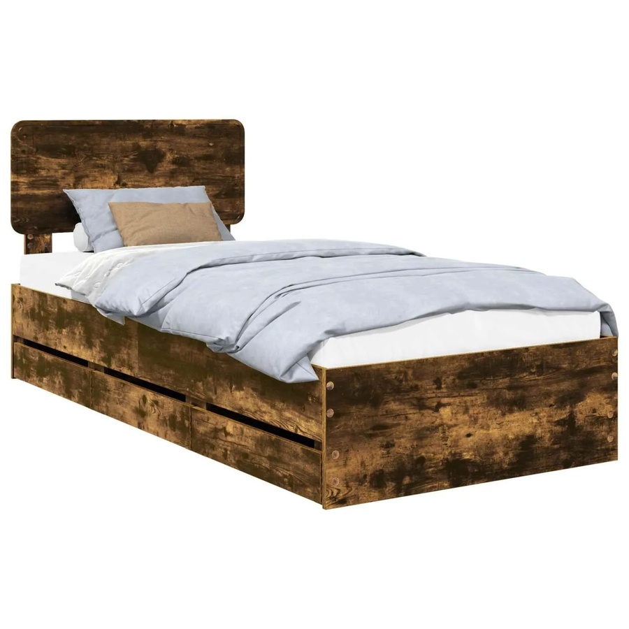vidaXL Bettrahmen aus Holz in Raucheiche, modern, B/T/H: 100 x 200 x 27,78 cm - Bild 2