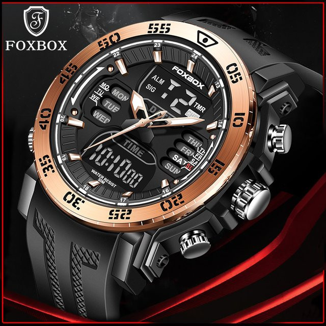 FOXBOX Armbanduhr, Analog-Digital, Quarz, Silikon, Schwarz, Herren - Bild 1