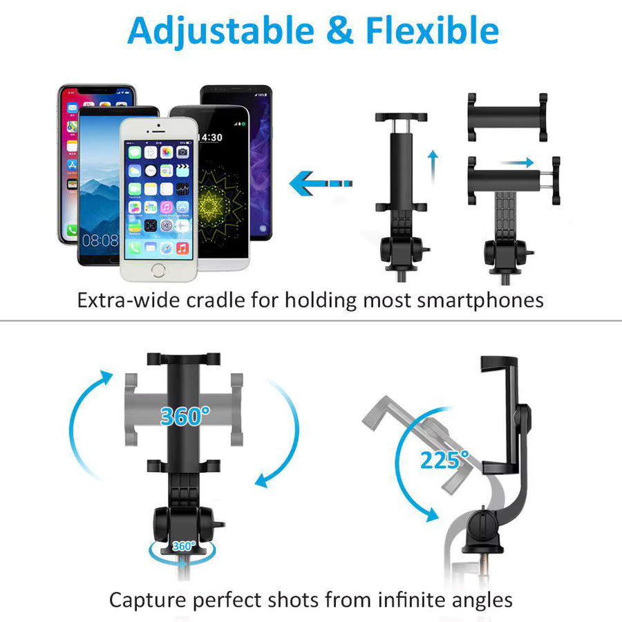 NYFundas Selfie Stick Stativ und Smartphone Halterung für iPhone, Samsung, Xiaomi und Huawei in Schwarz - Bild 4