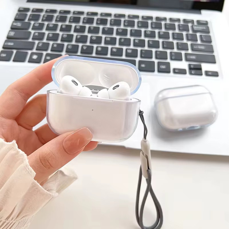 Transparente TPU-Schutzhülle mit Schlüsselanhänger für Apple AirPods Pro und AirPods Pro 2 in Beige - Bild 5