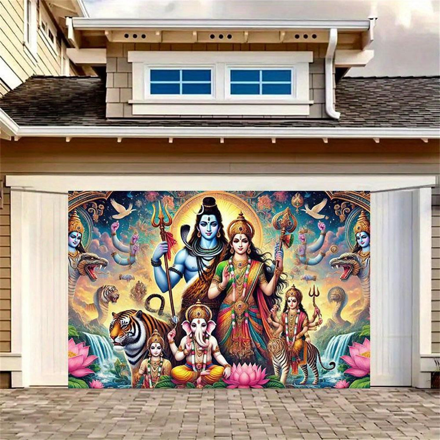 Shiva Familie Wandteppich von JMG Household Supplies mit Parvati, Ganesha und Kartikeya als Leinwandkunst Wandbehang in Multicolor, Breite: 40 cm, Höhe: 60 cm - Bild 3
