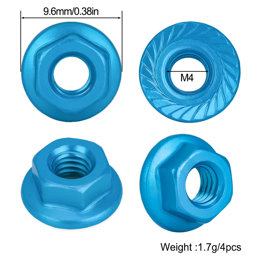MALOM RC Aluminium M4 Flansch-Sicherungsmutter, farbig eloxiert, 4-8 Stück - Bild 2