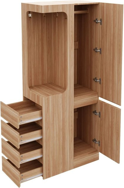 okwish Kleiderschrank mit integrierten Schubladen und Kleiderstange in Natur, B/T/H: 70 x 40 x 170 cm - Bild 1
