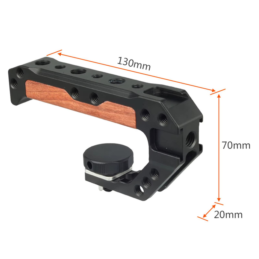 Probty Schnellverschluss-Handgriff für Kamerakäfig-Rig mit 3/8-Zoll-ARRI-Positionierungsstiften aus Holz und Metall in Schwarz und Braun - Bild 5