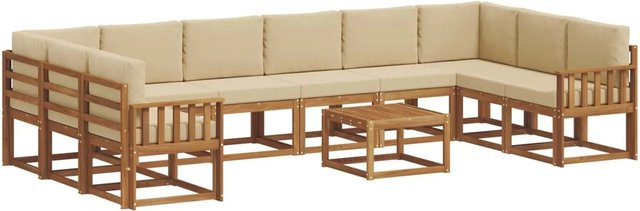 vidaXL Outdoor-Sofagarnitur aus Akazienholz in L-Form mit 11-teiligem Set, Farbe Natur und Beige - Bild 1