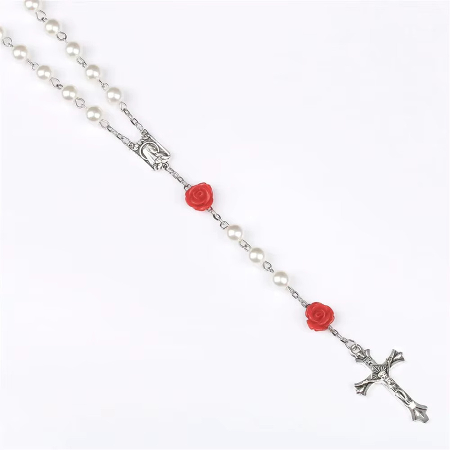 DAIPAN Halskette Rosenkranz, Glasperlen, Rot, Kruzifix Anhänger, Damen - Bild 2