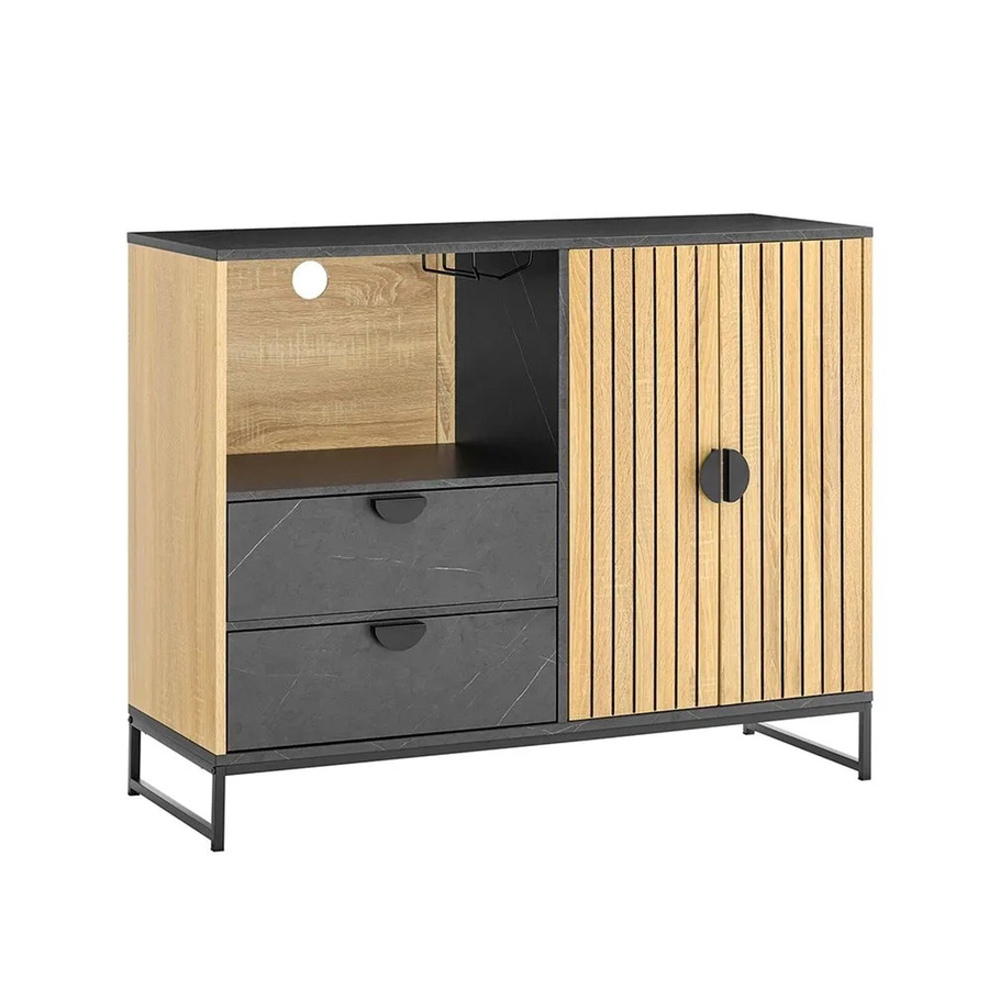 SoBuy Sideboard mit Mikrowellenregal und Schubladen in Schwarz-Natur, B/H/T: 107 x 85 x 40 cm - Bild 2