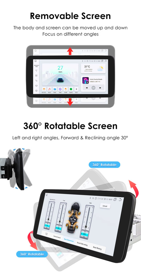 Hizpo Android 14 Auto-Stereoanlage mit 10,33 Zoll drehbarem Touchscreen, 8GB RAM, 128GB ROM, GPS und WLAN in Schwarz - Bild 2