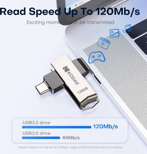 Kodak USB 3.2 Typ C Zwei-in-Eins Flash-Laufwerk in Silber für Smartphone und Laptop - Bild 1