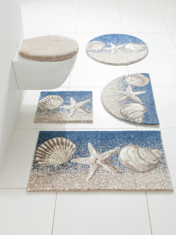 Bargarnitur mit floralem Muster in Sand oder Blau aus 100% Polyacryl, rutschhemmend und für Fußbodenheizung geeignet - Bild 2