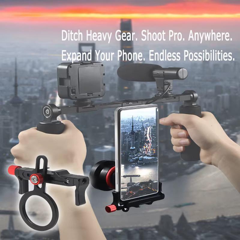 Aluminium Telefon Clip Filter Halter Adapter für iPhone und Samsung, Farbe: Schwarz, Durchmesser: 37mm, Mobiltelefon Halterung für Mikrofon und LED Licht mit Kaltzuh-Schuh, Spannweite: 67-80mm - Bild 2