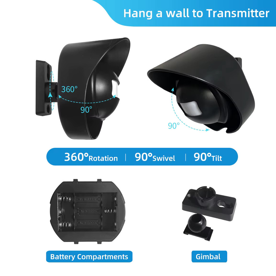 Einfahrtsalarm mit Empfänger und Sensor in Schwarz, 433 MHz, 4 Stufen einstellbare Lautstärke, Sensorentfernung 3–7 Meter, Sicherheitsalarm - Bild 3