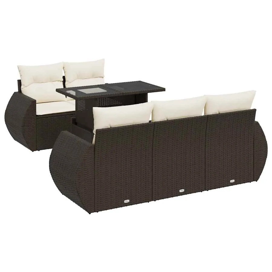 vidaXL 6-teilige Garten-Sofagarnitur aus braunem Poly-Rattan mit Kissen aus Polyester und pulverbeschichtetem Stahl - Bild 2