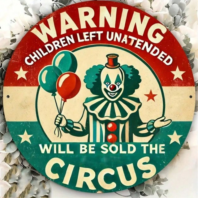 CIFBUY Rundes Metallschild mit bösem Clown-Gesicht als Wanddekoration, Mehrfarbig, Durchmesser: 19,8 cm - Bild 1