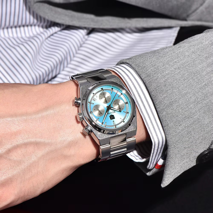 BENYAR Chronograph Armbanduhr, Quarz, Edelstahl, Blau, Herren - Bild 2