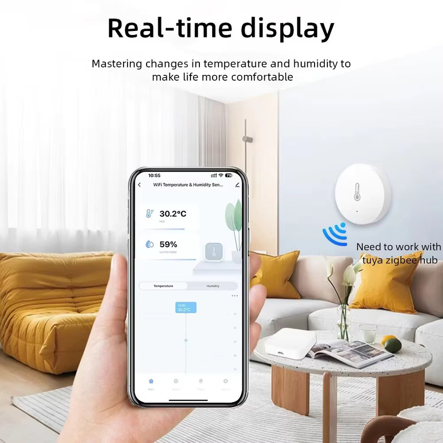 Tuya Zigbee 3.0 Temperatur- und Luftfeuchtigkeitssensor in Weiß zur Fernüberwachung via Smart Life App, kompatibel mit Alexa und Google Home - Bild 2