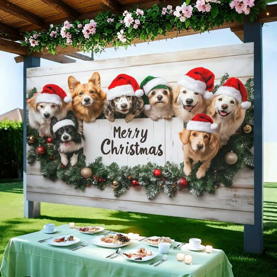 VIKAMA Frohe Weihnachten Hunde Party Banner Multicolor als Fotohintergrund und Dekoration - Bild 3