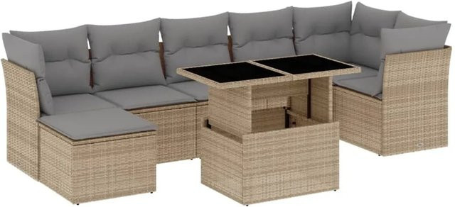 vidaXL 8-teilige Garten-Sofagarnitur in L-Form aus Poly-Rattan mit Kissen in Beige und Grau - Bild 1