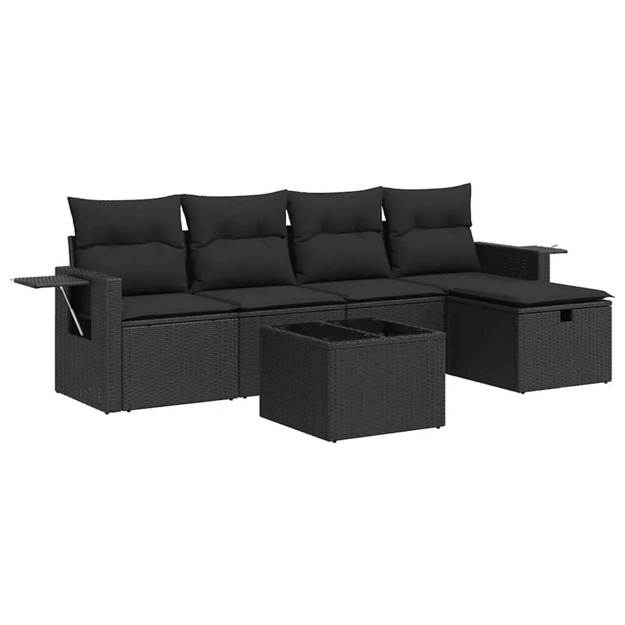 vidaXL 6-teilige Garten-Sofagarnitur aus schwarzem Poly-Rattan mit Kissen und pulverbeschichtetem Stahlgestell - Bild 2