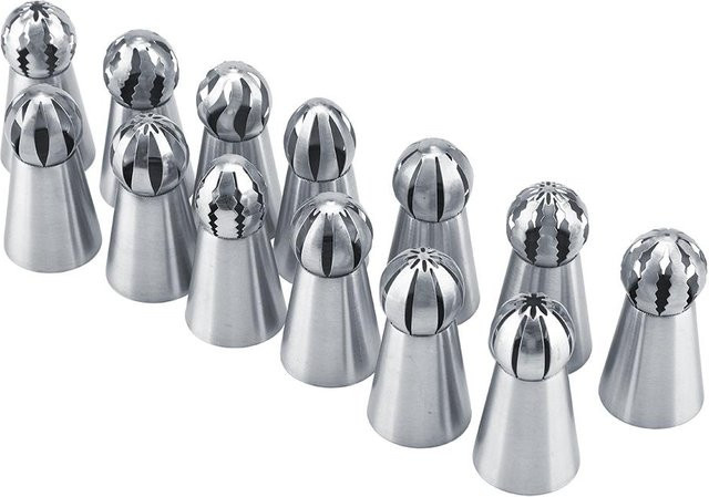 CosyHome 13er Set Russische Icing Spritztüllen aus Edelstahl in Grau für Kuchen und Gebäck Dekorationswerkzeug - Bild 1