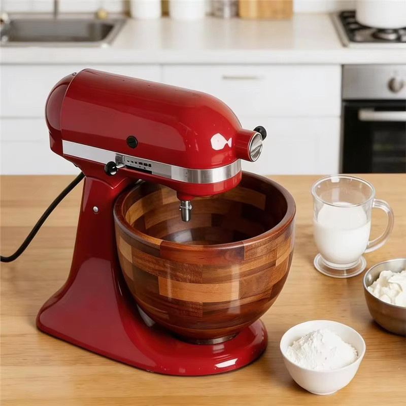 Holzmischschüssel für Kitchenaid 4,5 & 5 QT Tilt-Head-Standmixer mit Edelstahl-Verschlussbasis, Braun - Bild 5
