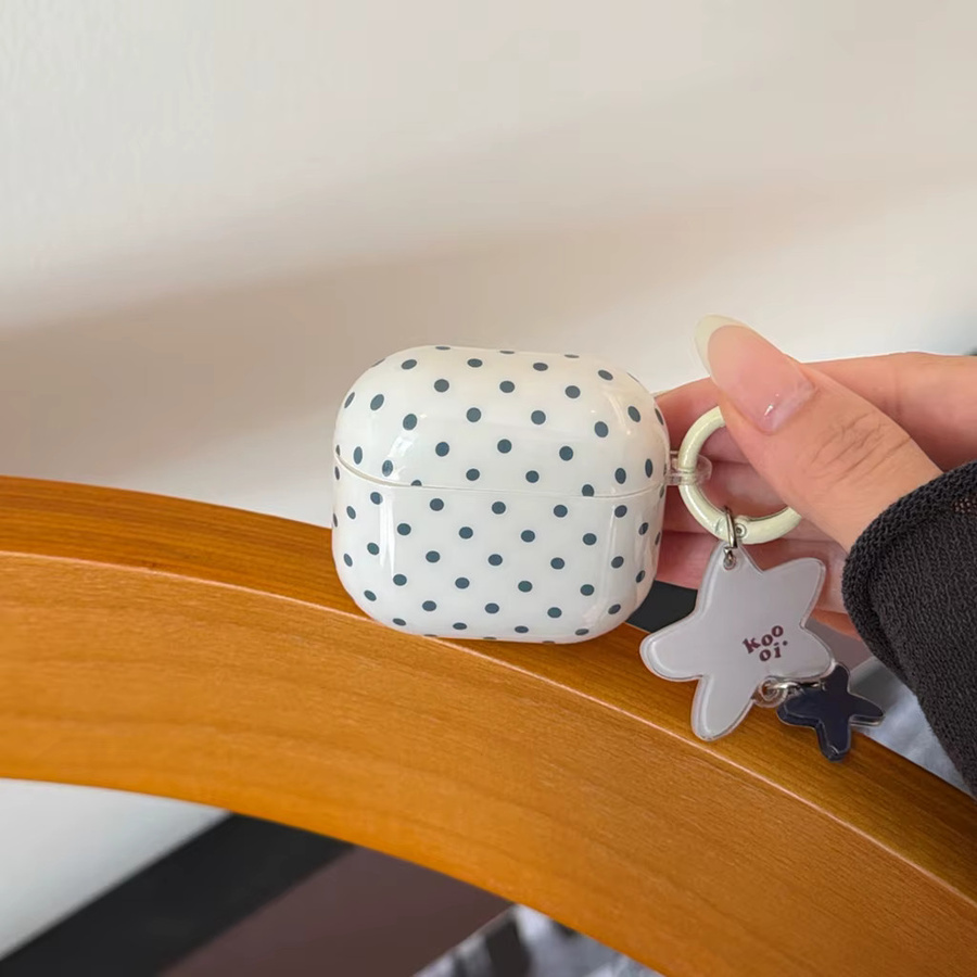 Niedrige Kopfhörer-Schutzhülle im koreanischen Stil mit blauem Polka-Dot-Muster und Sternanhänger für Apple AirPods 1, 2, 3, 4 und Pro 2 - Bild 2