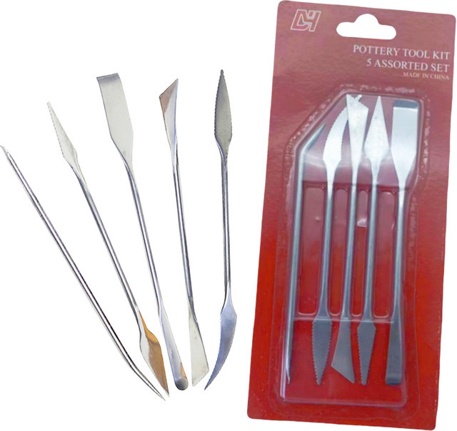 5er Set Metall-Tonmodelliermesser und Keramikwerkzeuge in Silber - Bild 1