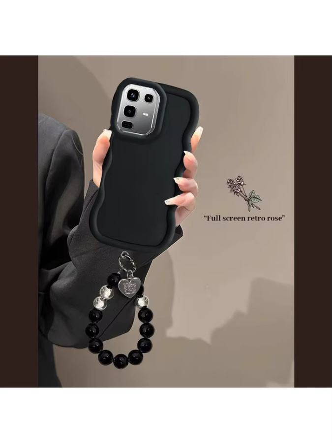 Wellenförmige Silikon Handyhülle mit Lanyard für Infinix Note 40 50 60 Serie, Farbe: Schwarz - Bild 7
