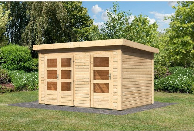 Karibu Holz-Gartenhaus Vänersborg Natur Flachdach Unbehandelt B: 362 cm, T: 242 cm, H: 227 cm - Bild 1